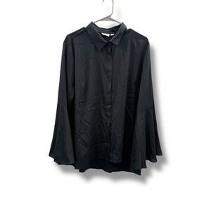 Jones Studio Button Down Shirt Women's 16W Black Long‎ Sleeve Flowy Workwear